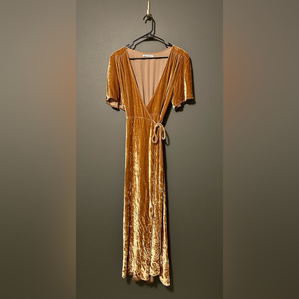 REFORMATION Gold Velvet Wrap Dress - M